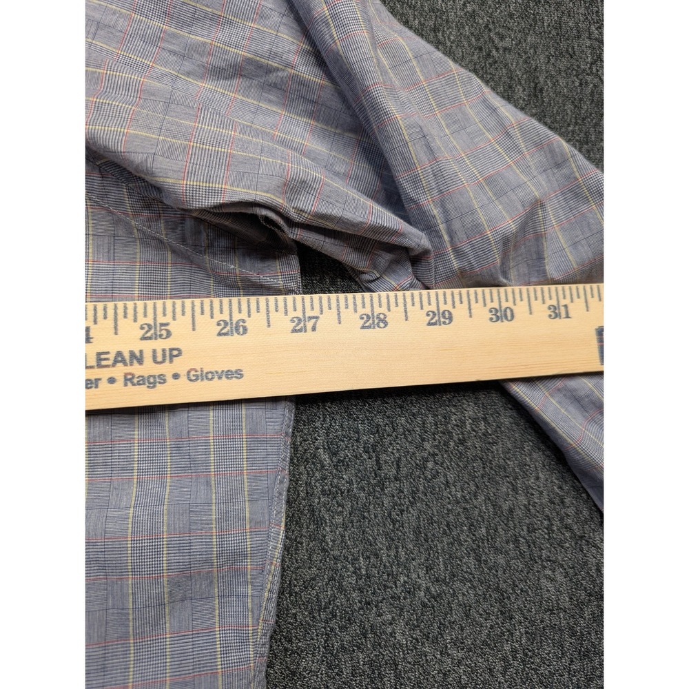 Paul Fredrick Mens Blue Plaid‎ Cotton Broadcloth Button Down Shirt 17.5 33 USA - Picture 6 of 11